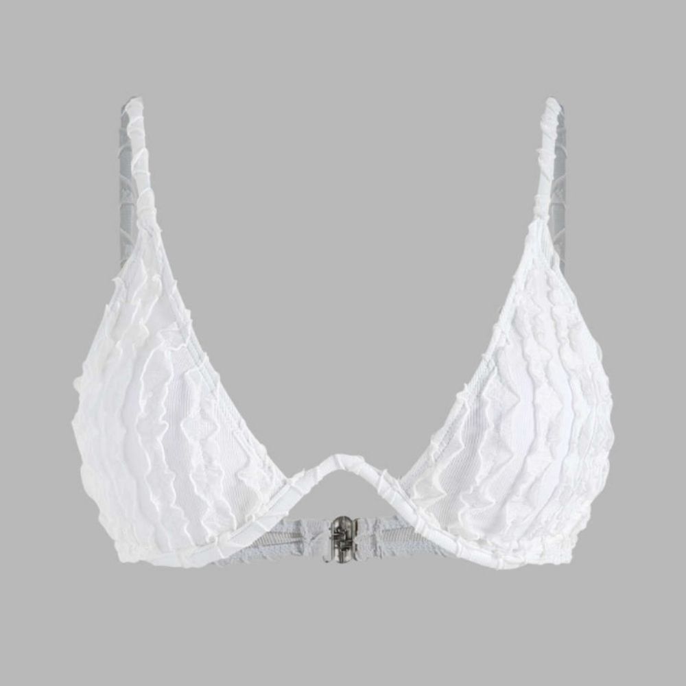 SOLY HUX White Textured Ruffle Monowire Underwire Bikini Top, Sz S